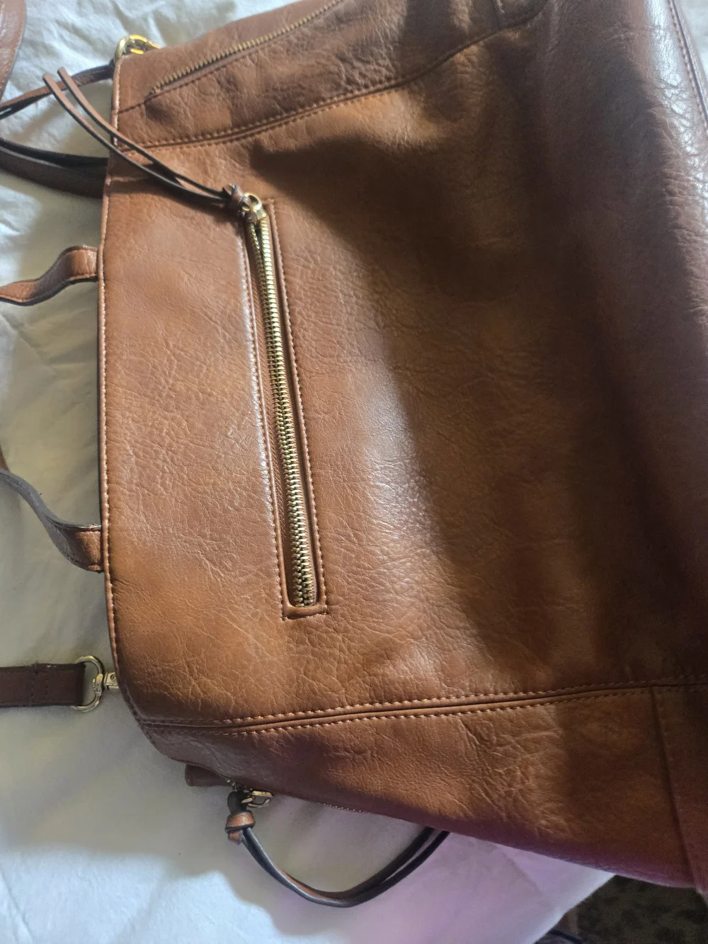 Sole Society Cognac Brown Leather Tote/ Laptop Bag with Braided Strap Accents